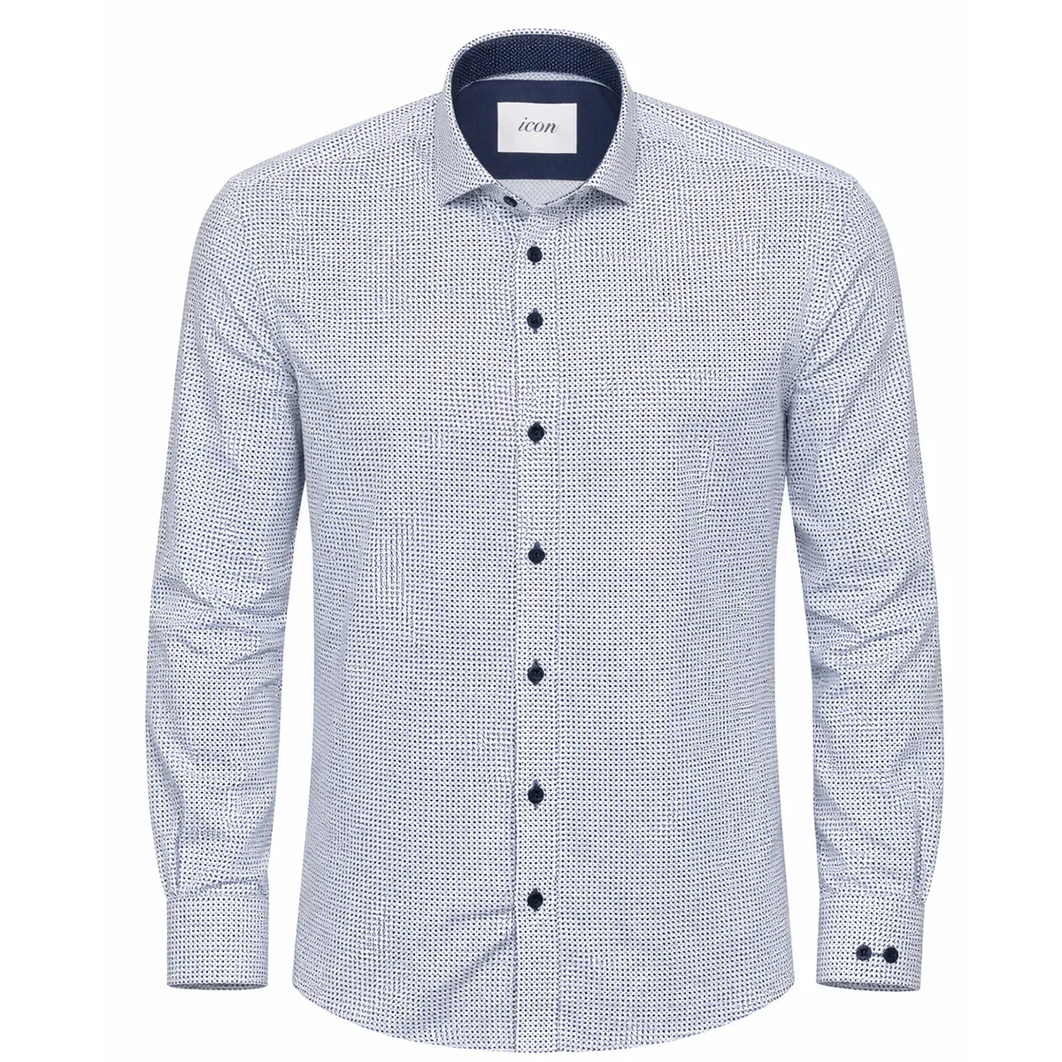 Icon LS Tailored Printed Shirt Navy