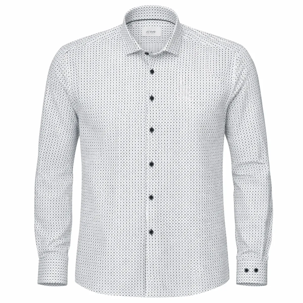 Icon LS Tailored Printed Shirt Navy Tan