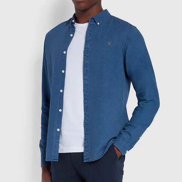Farah Brewer Indigo LS BD In Stone Wash
