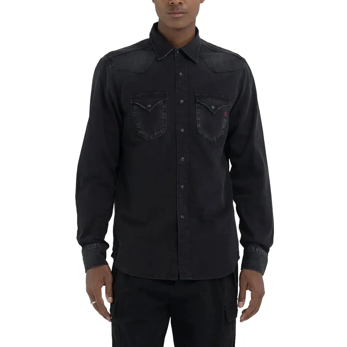 Replay Button Front Shirt Black Delave