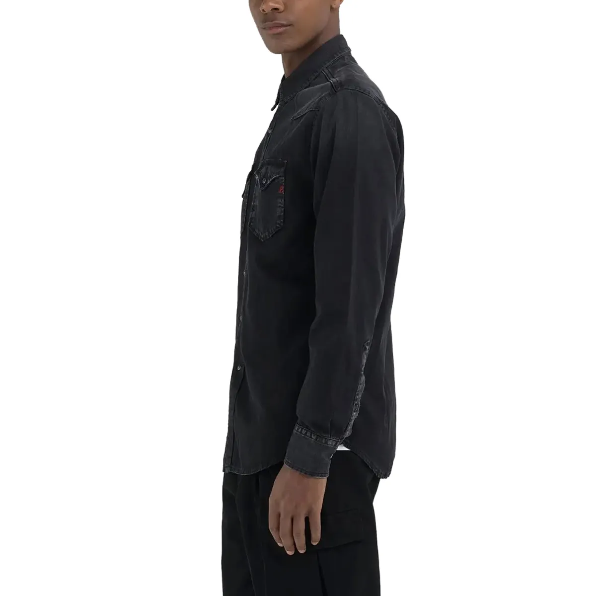 Replay Button Front Shirt Black Delave