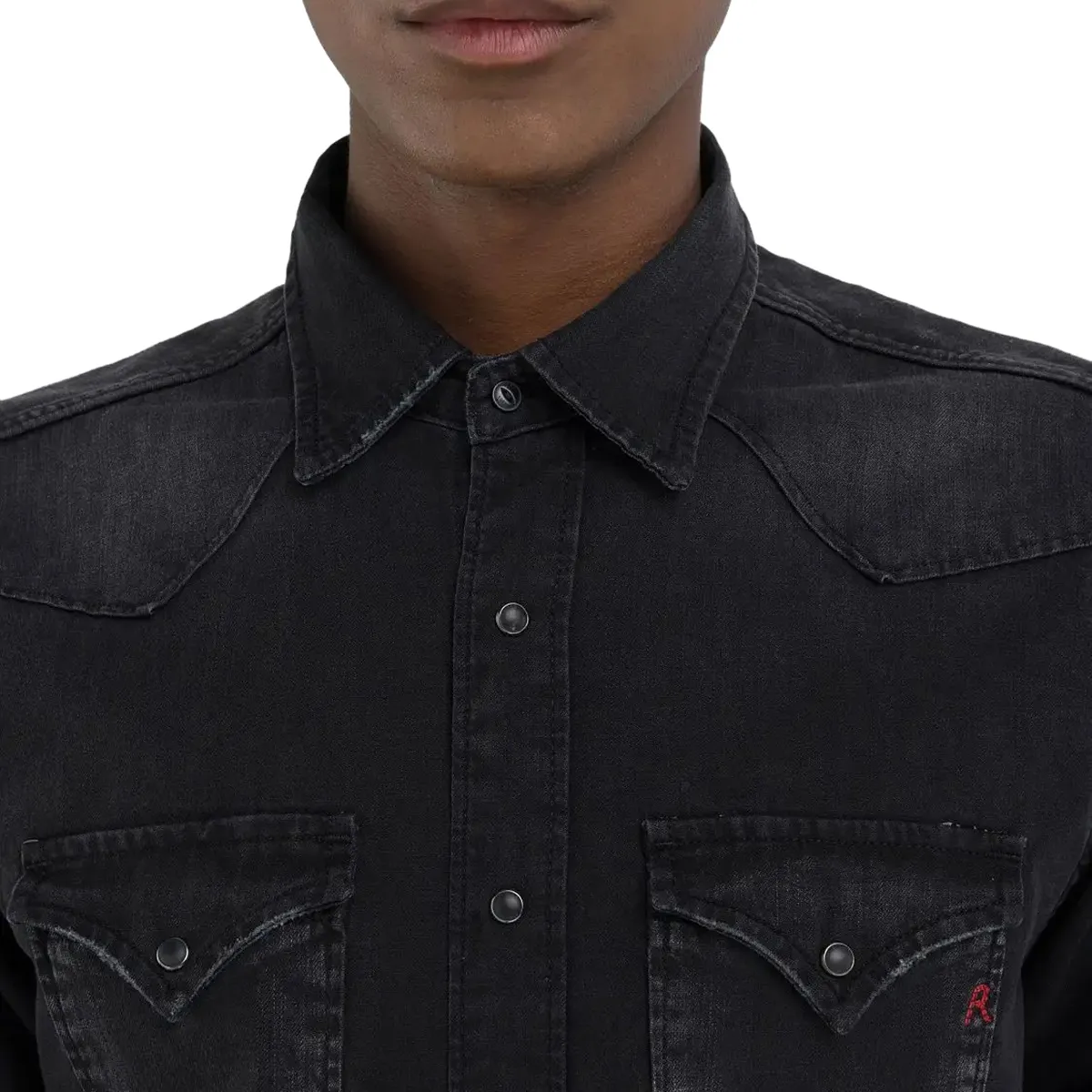 Replay Button Front Shirt Black Delave