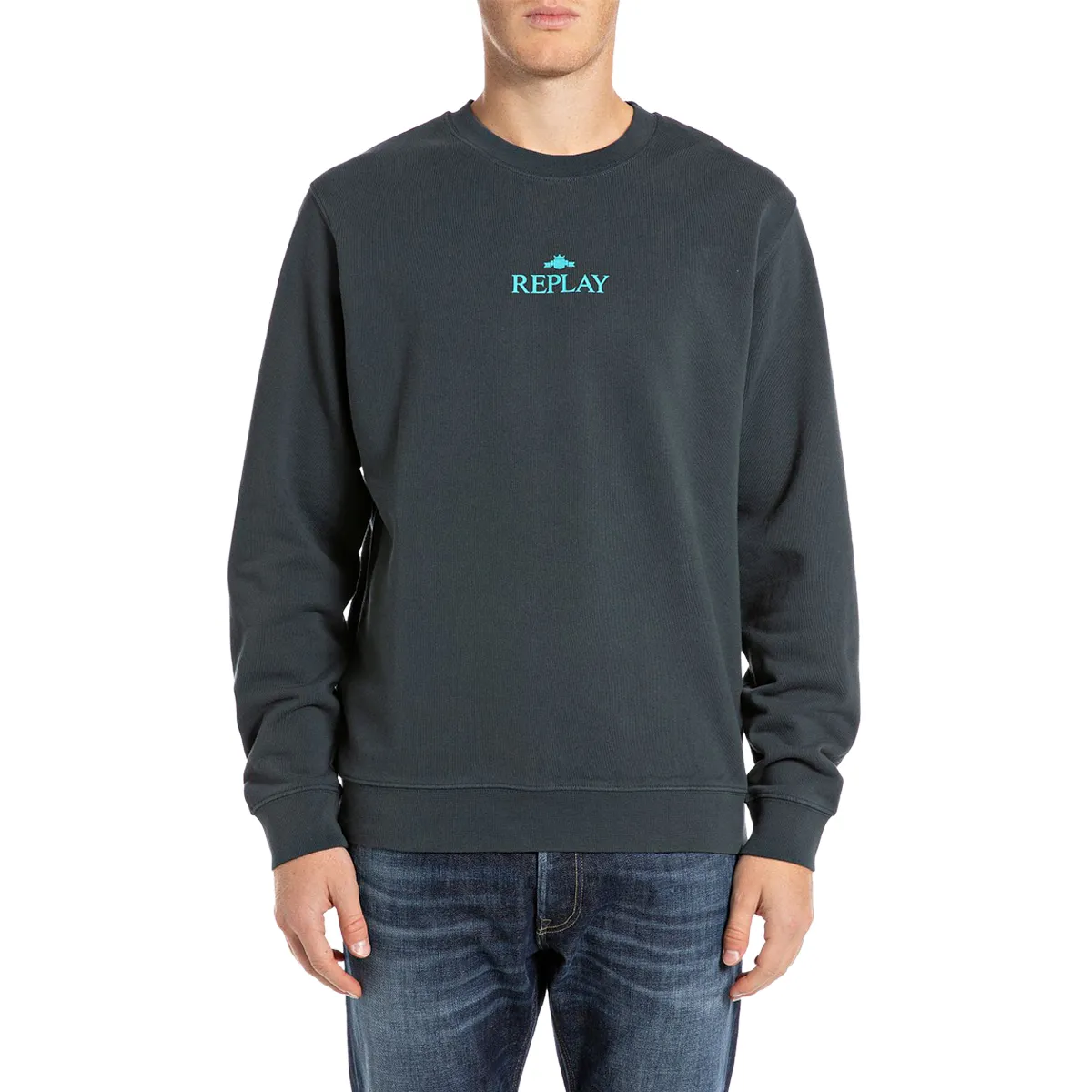 Replay Logo Graphic Sweatshirt Ocean Blue Grey