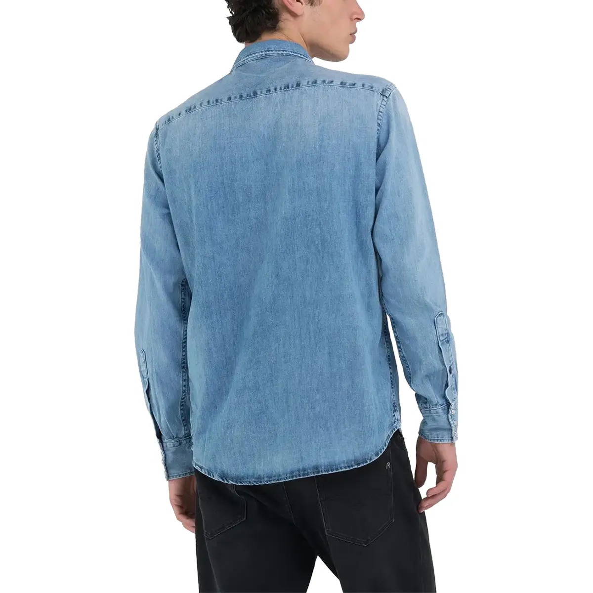 Replay Button Front Shirt Light Blue