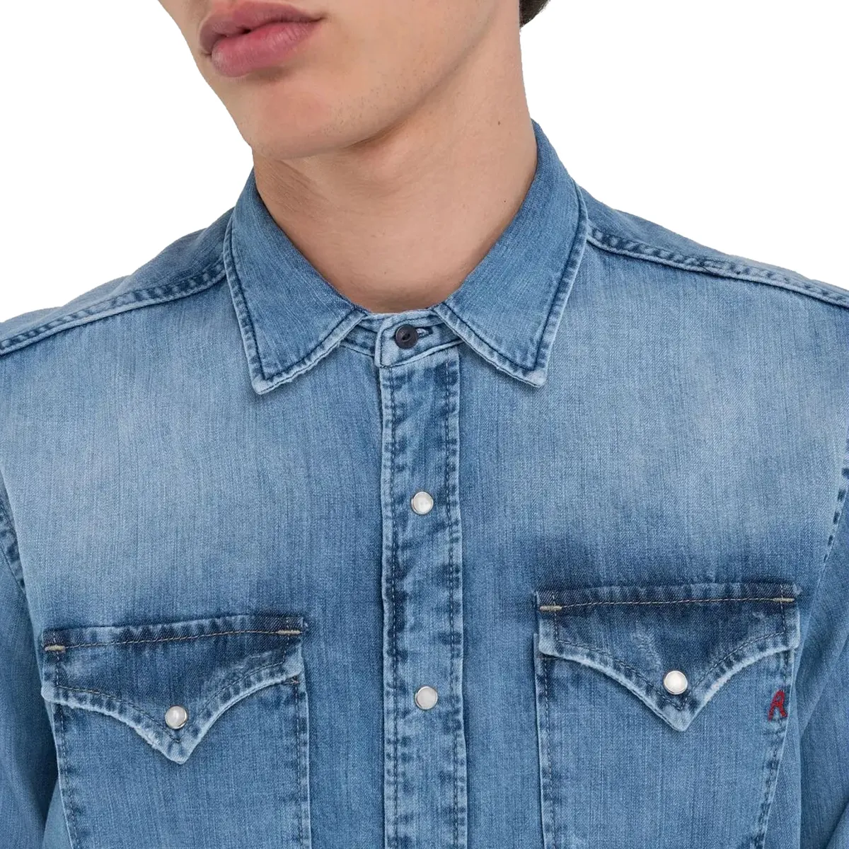 Replay Button Front Shirt Light Blue