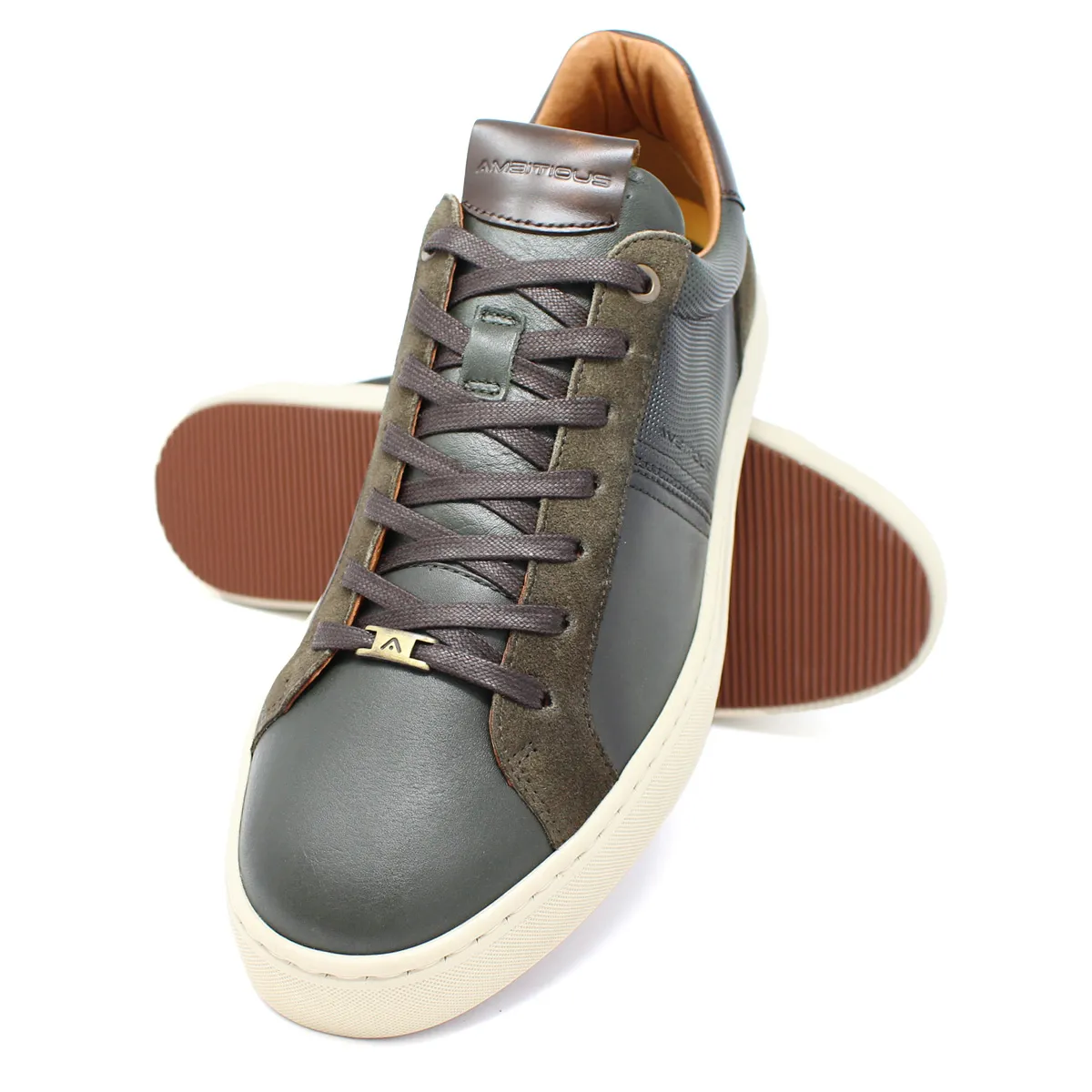 Ambitious Leather Trainer Kaki