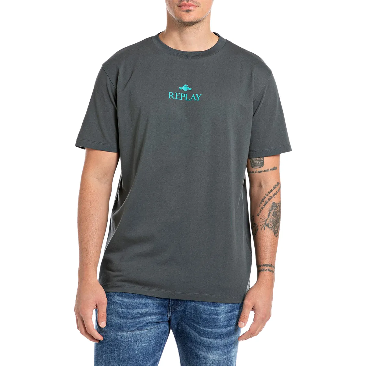 Replay Logo Print T-Shirt Ocean Blue