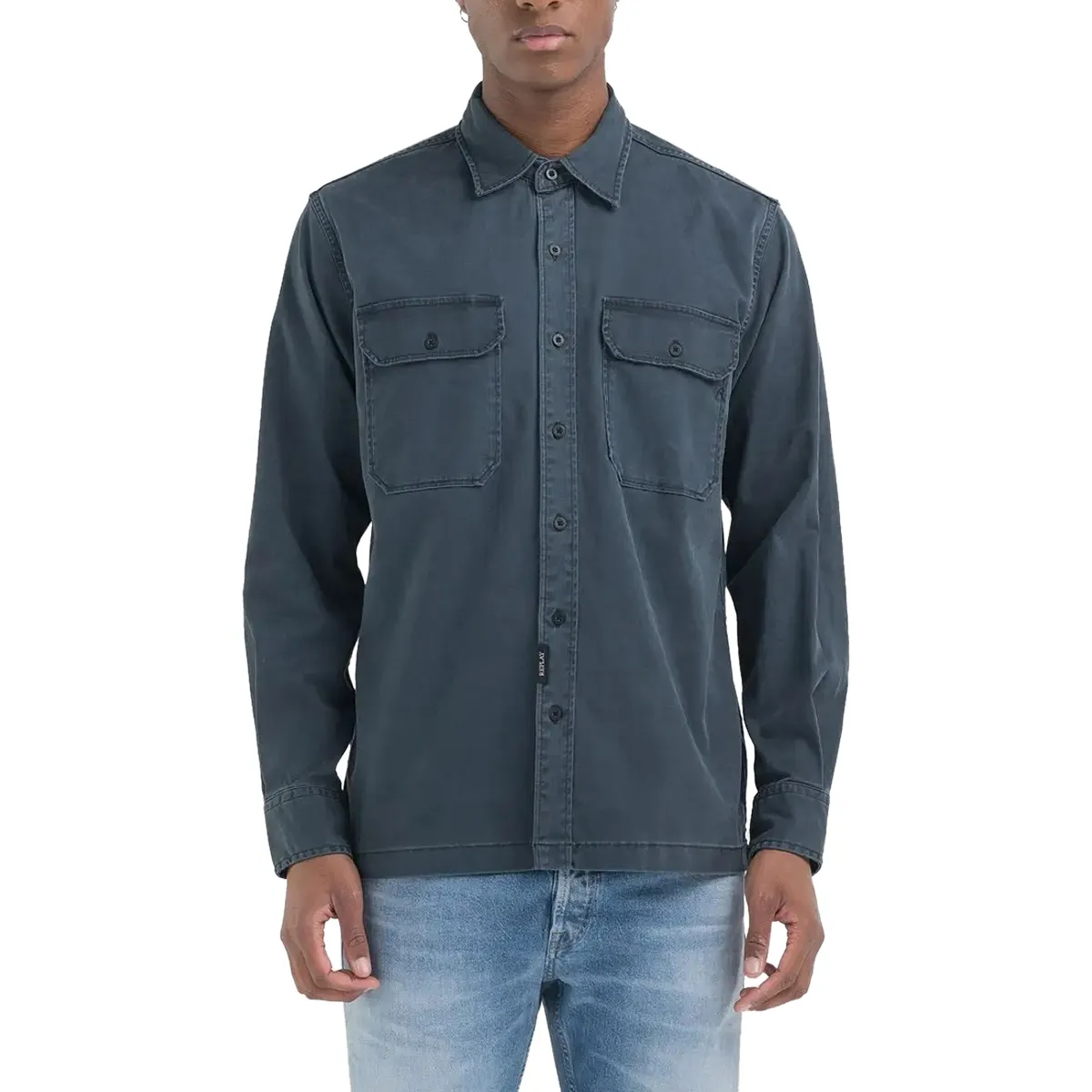 Replay Cotton Pocket Shirt Ocean Blue