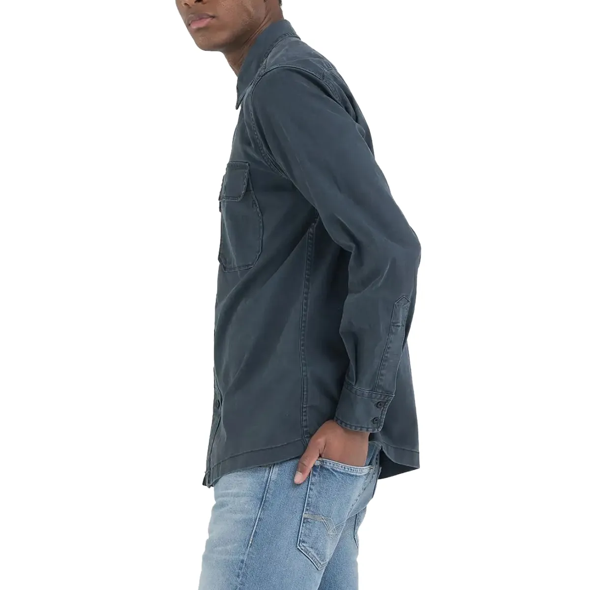 Replay Cotton Pocket Shirt Ocean Blue