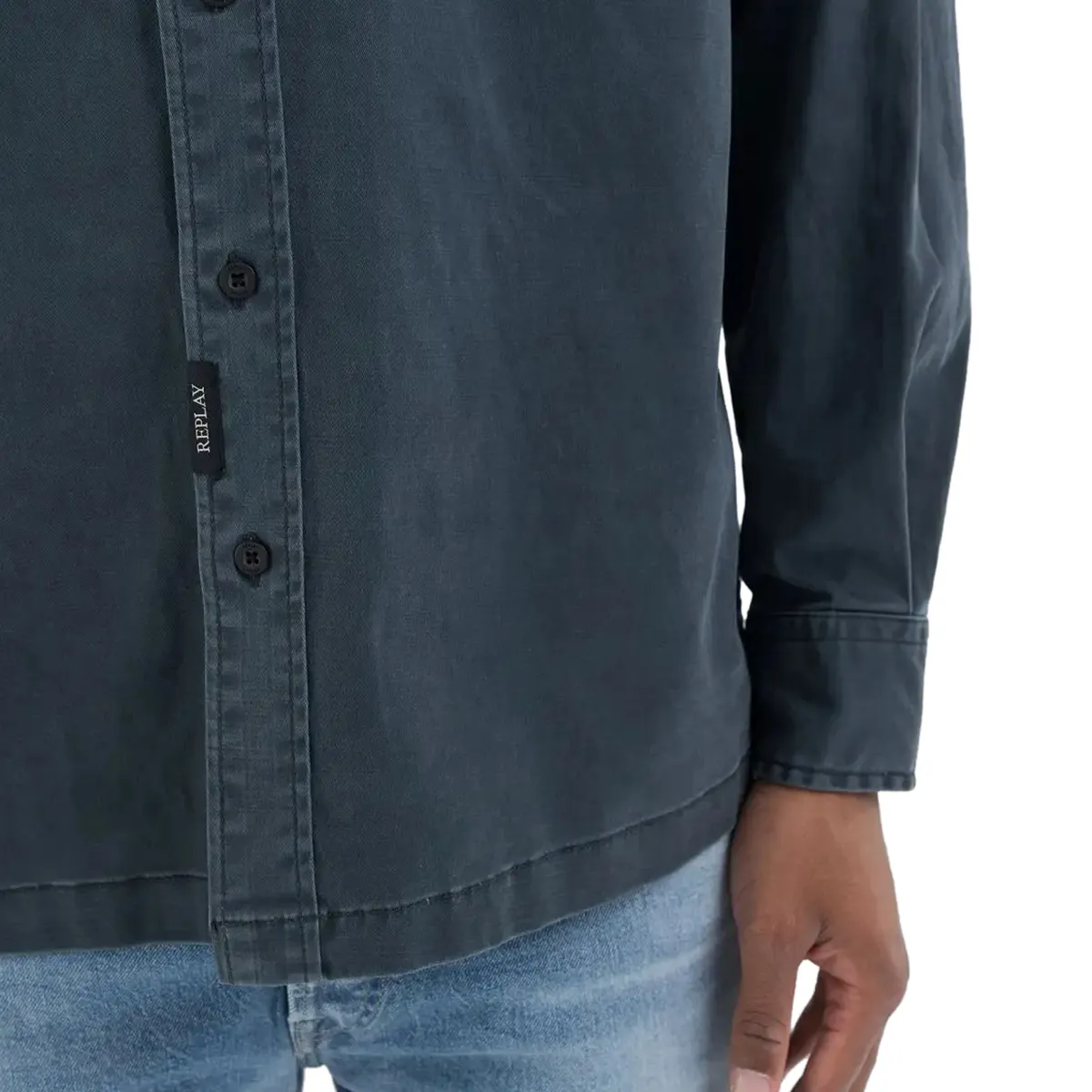 Replay Cotton Pocket Shirt Ocean Blue