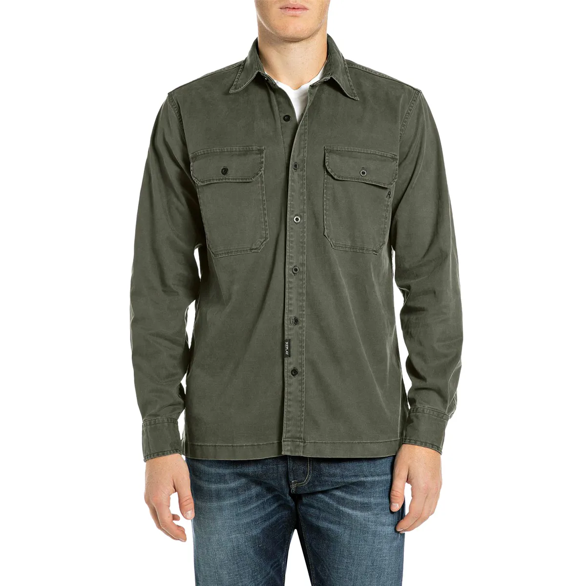 Replay Cotton Pocket Shirt Dark Olive