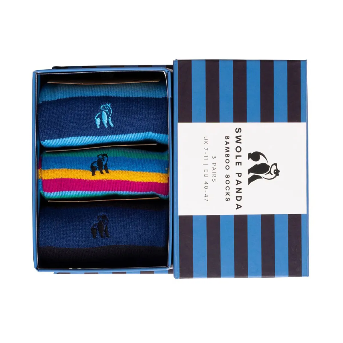 Swole Panda Blue Stripe Gift Box - 3 Pairs