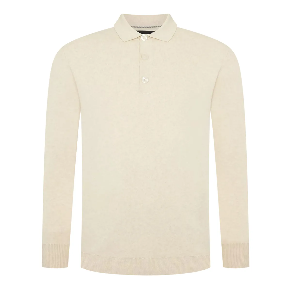 Remus Uomo LS Knit Polo Shirt Cream