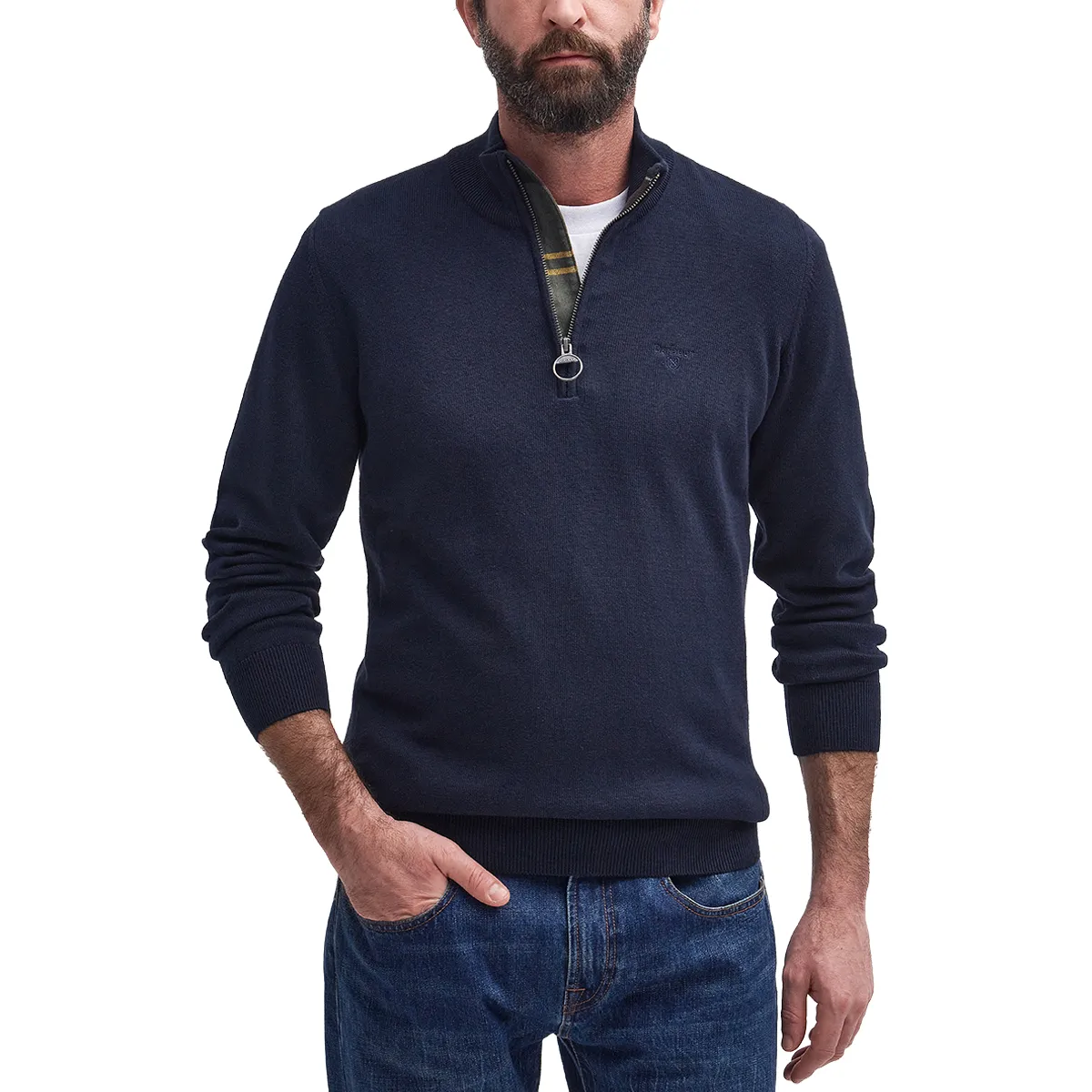 Barbour Ess Cotton Half Zip Knit Navy