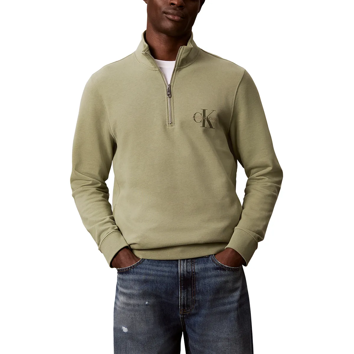 Calvin Klein Jeans Logo Quarter Zip Oilve Green - LIX