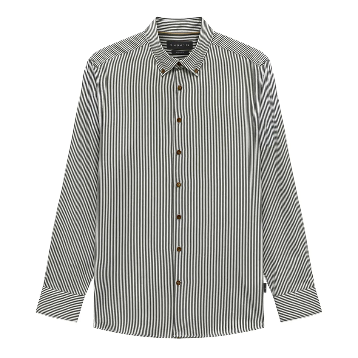 Bugatti LS Soft Cotton Striped Shirt Dark Green AW26