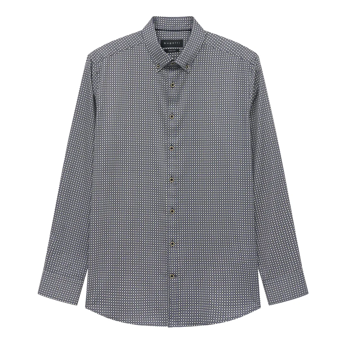 Bugatti LS Soft Cotton Diamond Print Shirt Navy AW26