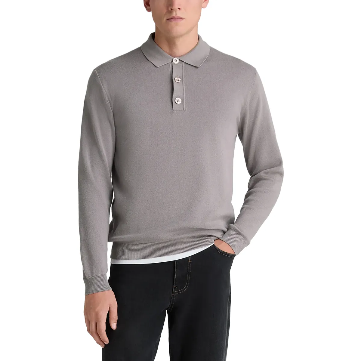 Remus Uomo LS Knit Polo Shirt Grey AW26