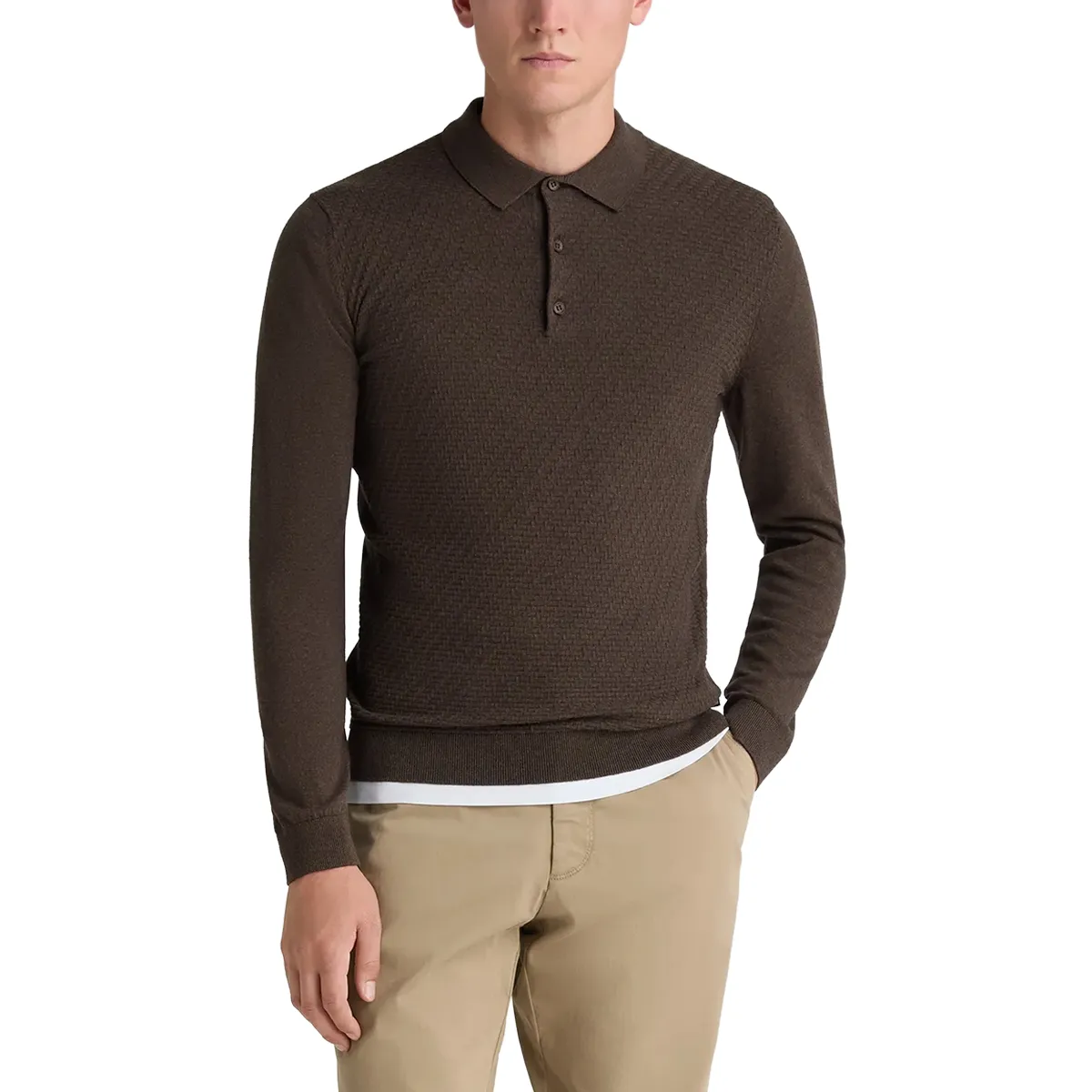 Remus Uomo LS Knit Polo Shirt Brown AW26