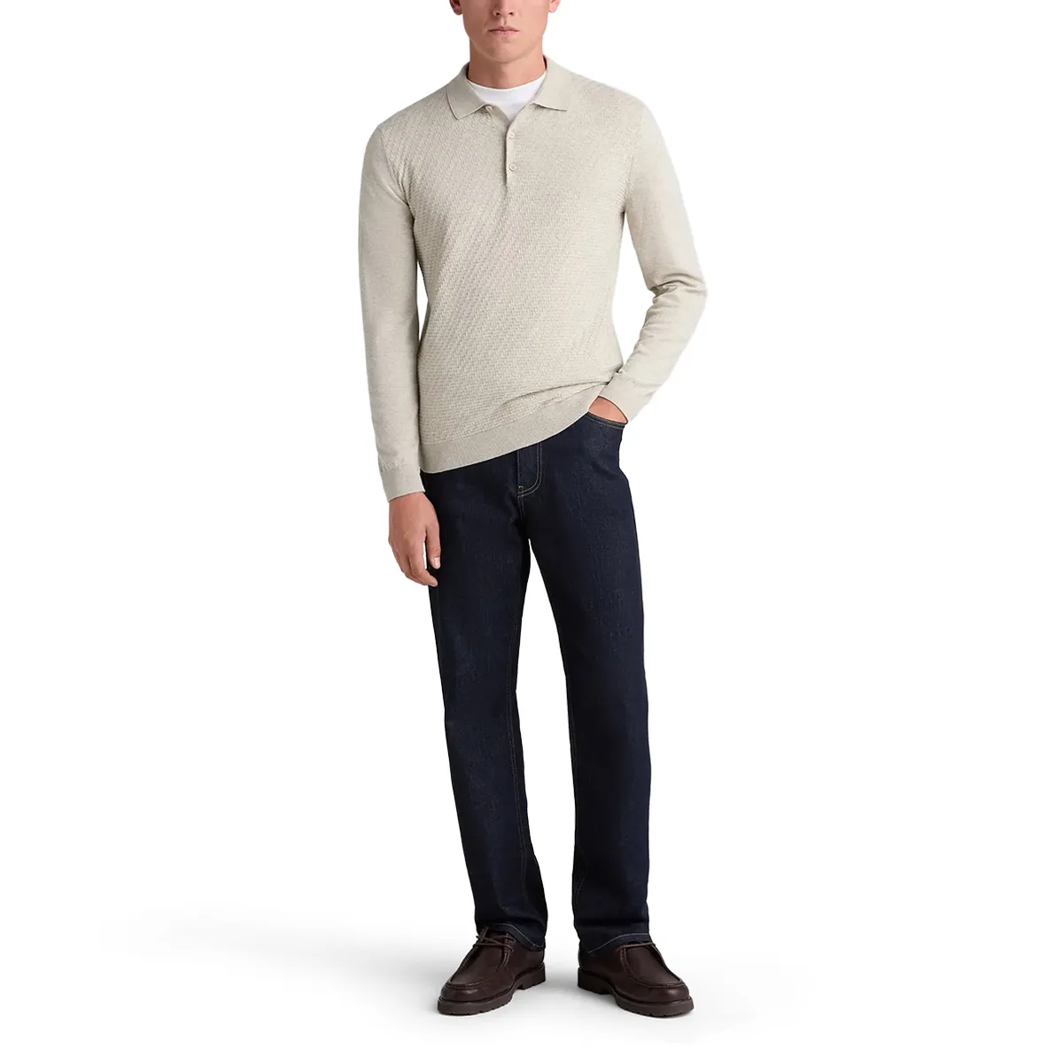 Remus Uomo LS Knit Polo Shirt Ecru AW26