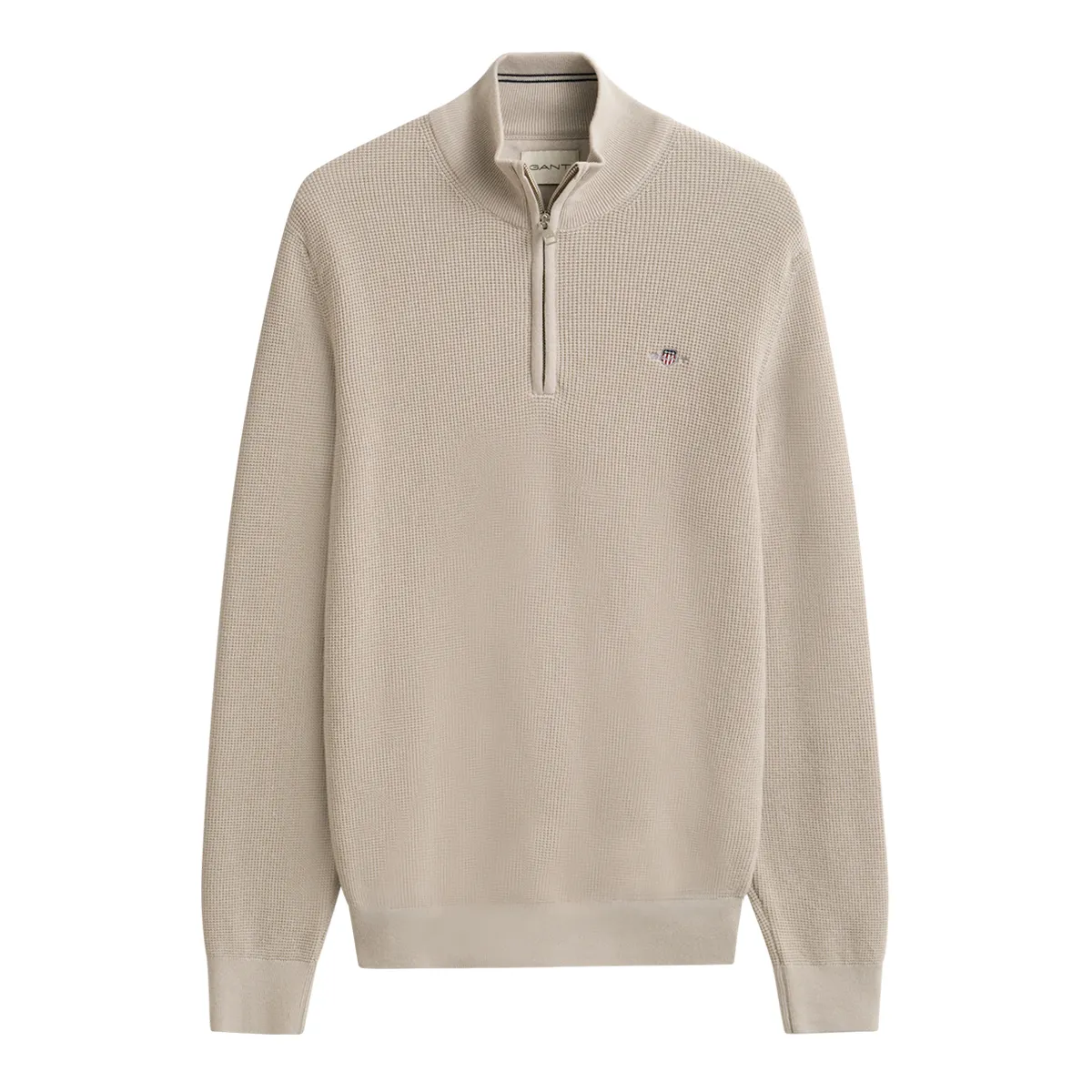 Gant Waffle Knit Half Zip Sweater Clay Beige