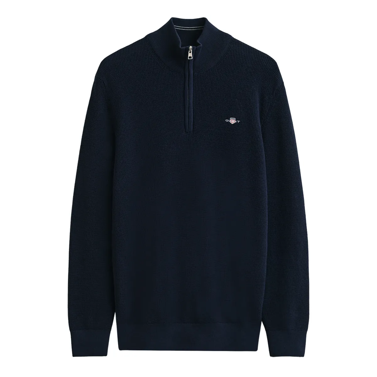 Gant Waffle Knit Half Zip Sweater Evening Blue - 433