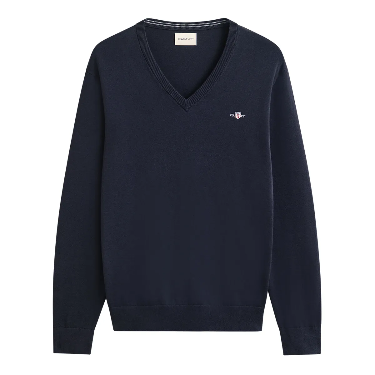 Gant V-Neck Knit Cotton Sweater Evening Blue AW26