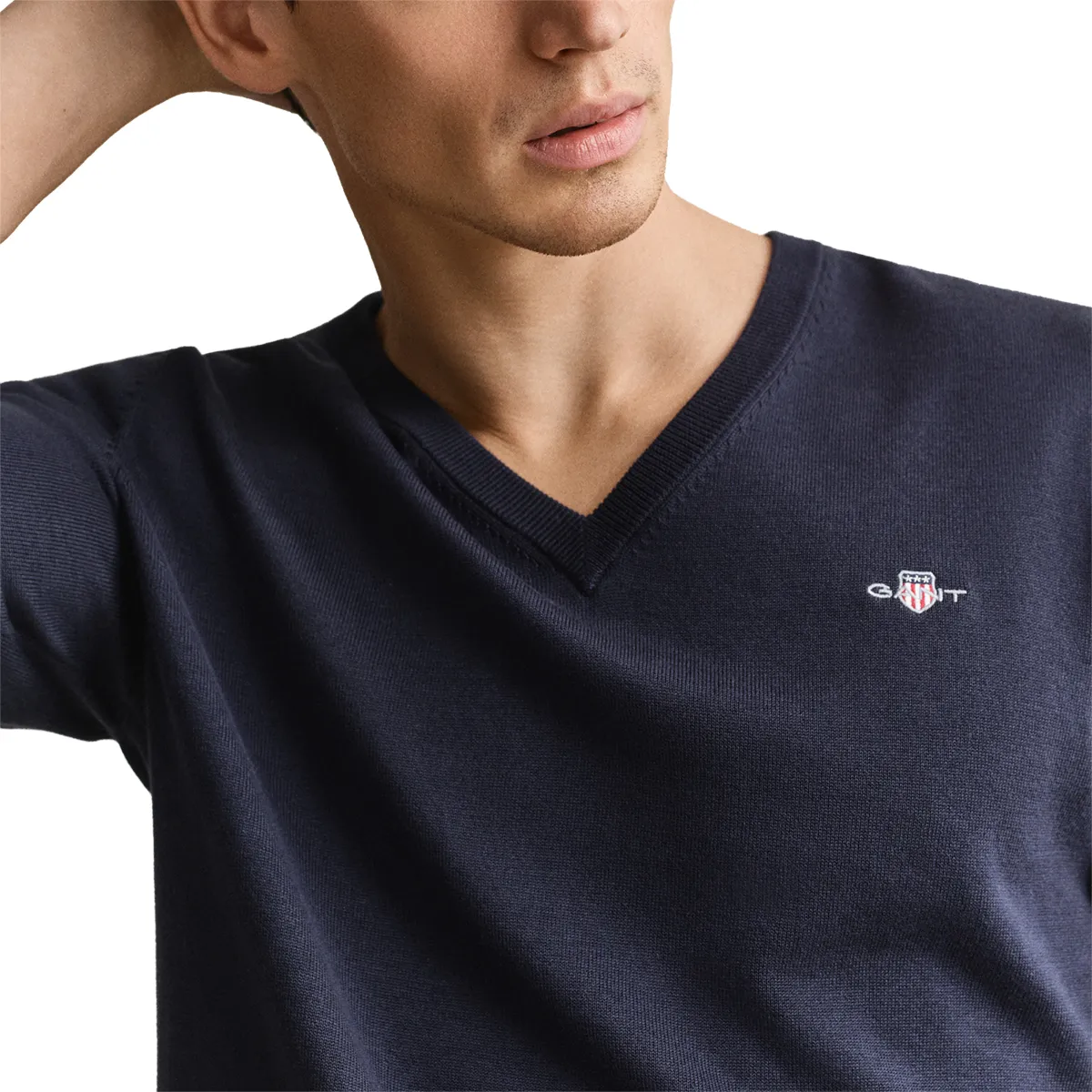 Gant V-Neck Knit Cotton Sweater Evening Blue AW26 - view 3