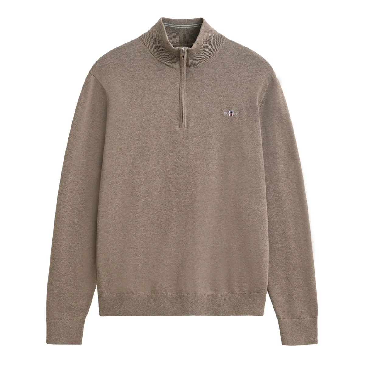 Gant Cotton Knit Half Zip Sweater Dark Hazelnut