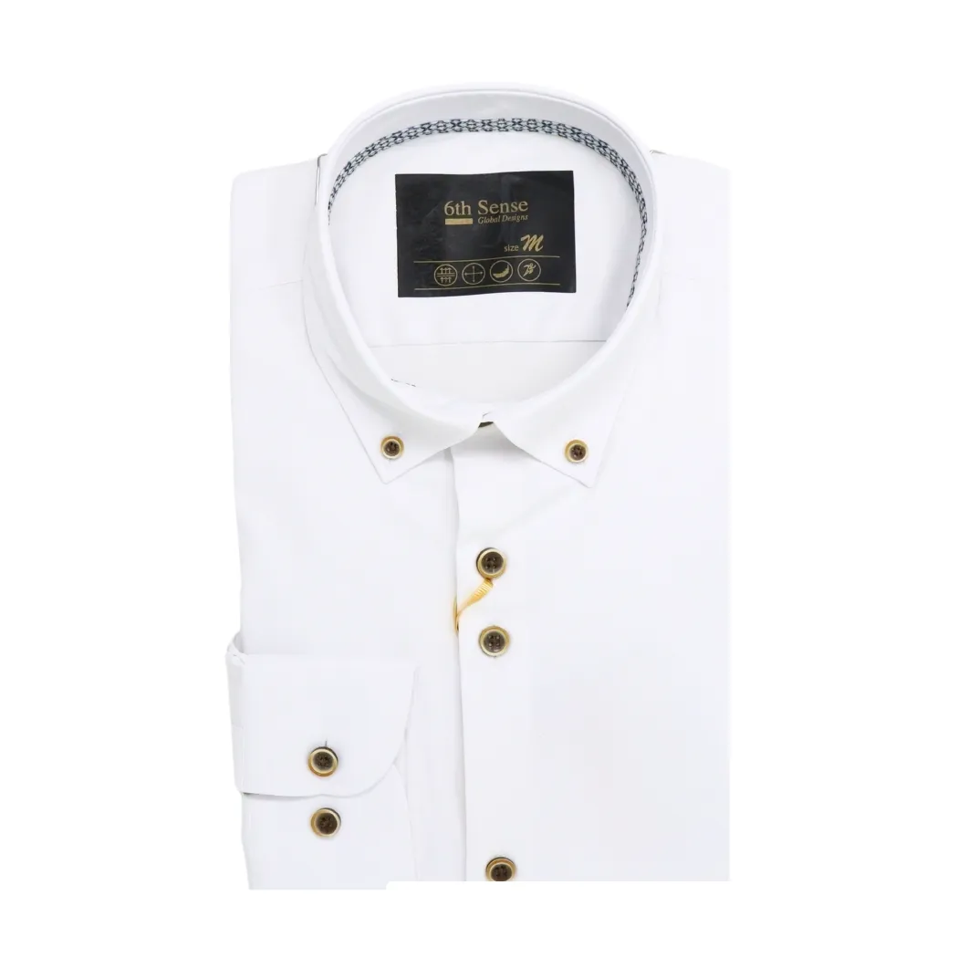 6th Sense LS Plain BD Travel Shirt White