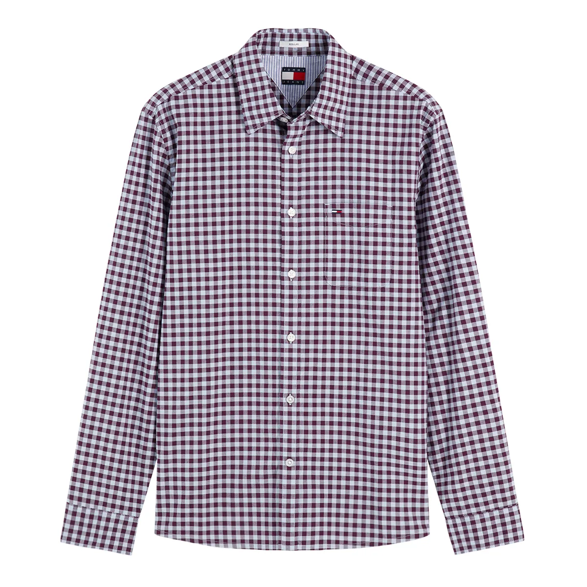 Tommy Jeans LS Reg Check Oxford Shirt Sky Blue Burgundy
