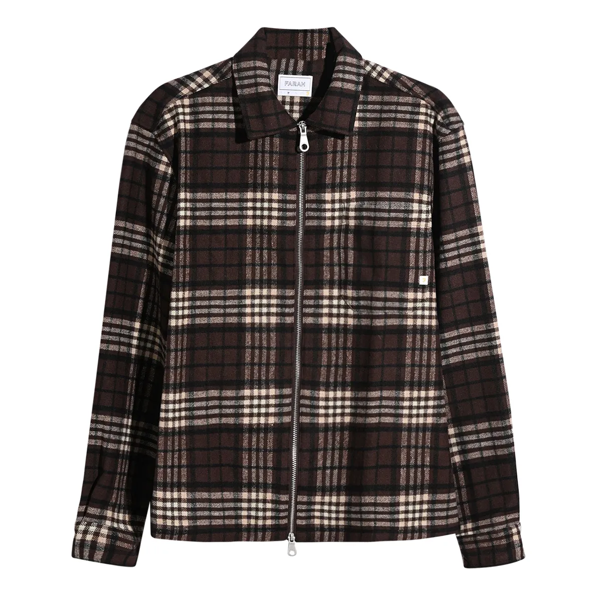 Farah Asher Check Zip Overshirt Dark Brown