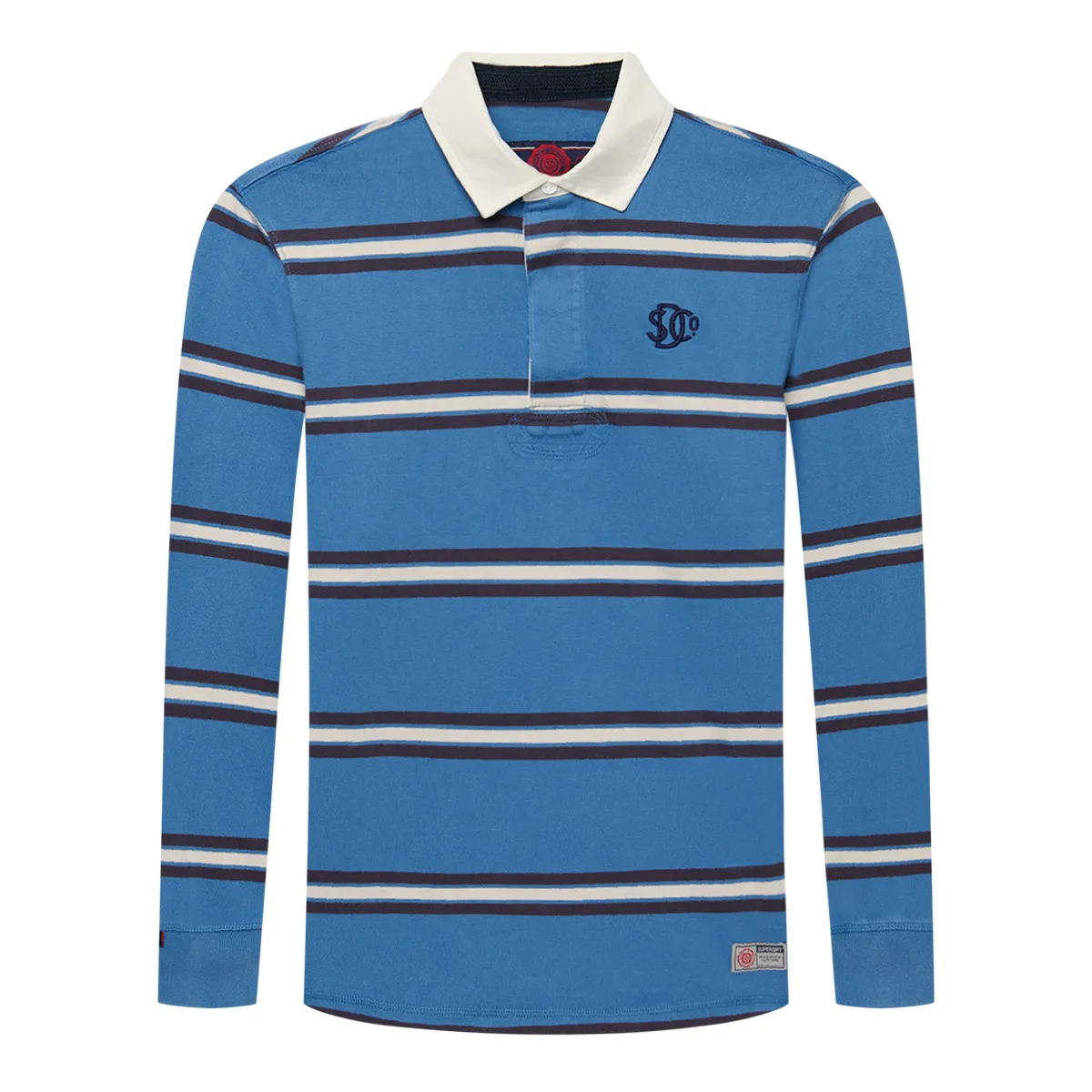 Superdry LS Athletic Rugby Stripe Polo Blue