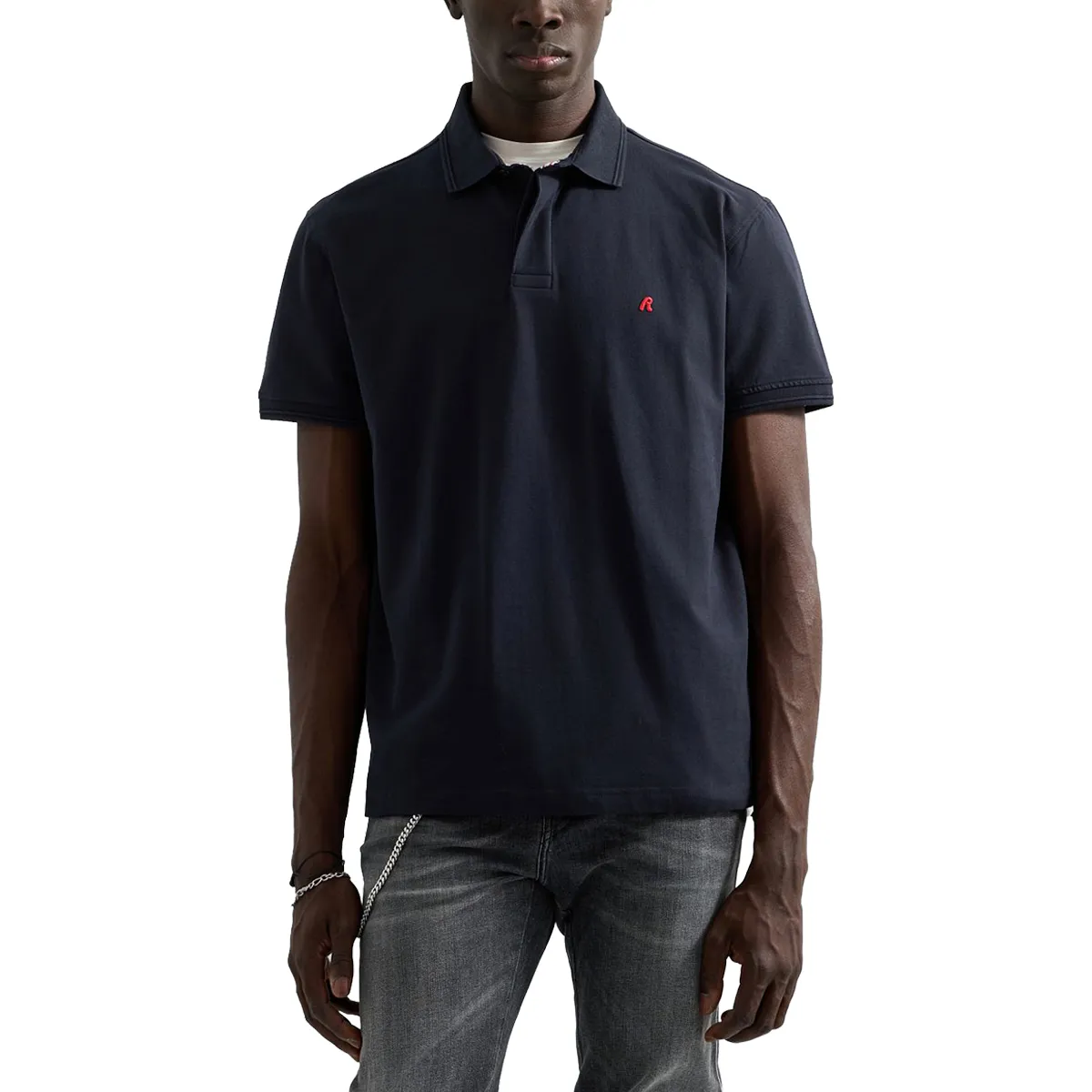 Replay SS Small Logo Piquet Polo Shirt Navy AW26