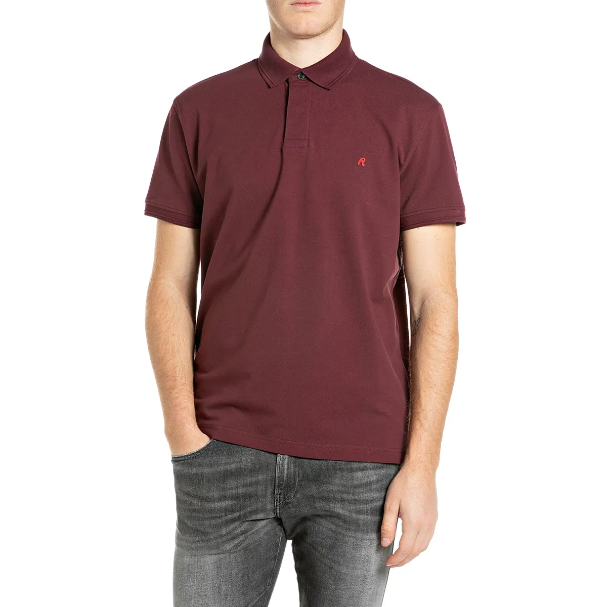 Replay SS Small Logo Piquet Polo Shirt Burgundy