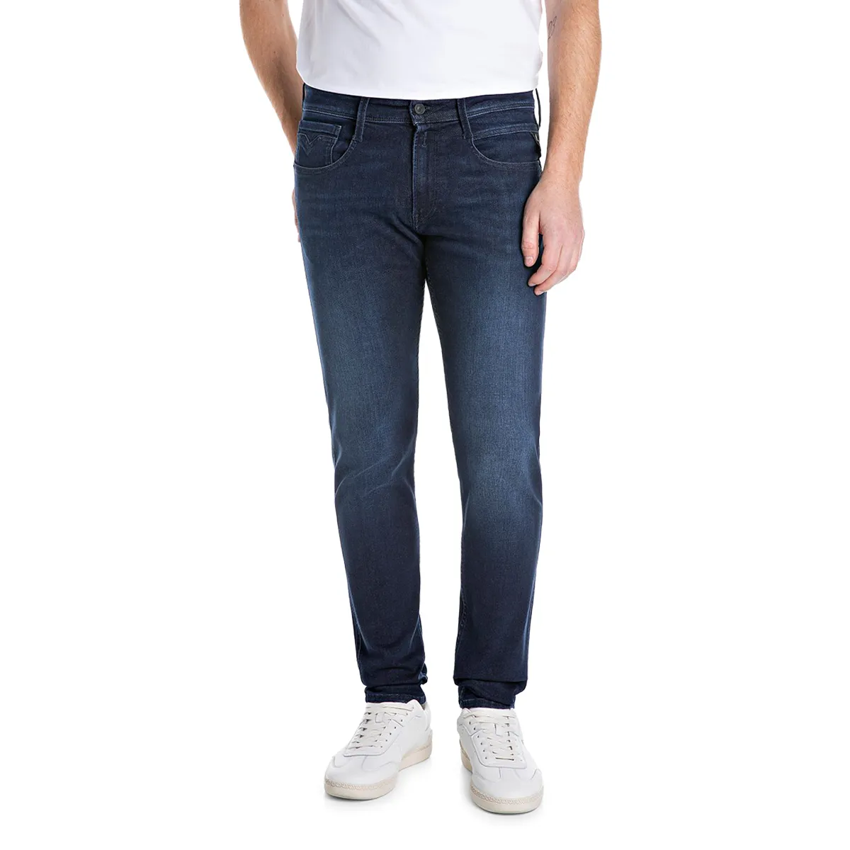 Replay Slim Anbass Power Stretch Jeans Mid Blue - C38