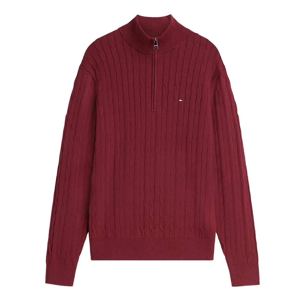 Tommy Hilfiger Classic Cable Knit Qtr Zip Burgundy - VLP