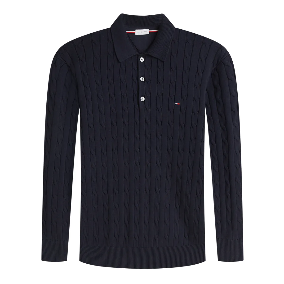 Tommy Hilfiger Cotton Cable Knit Polo Navy Blue - DW5