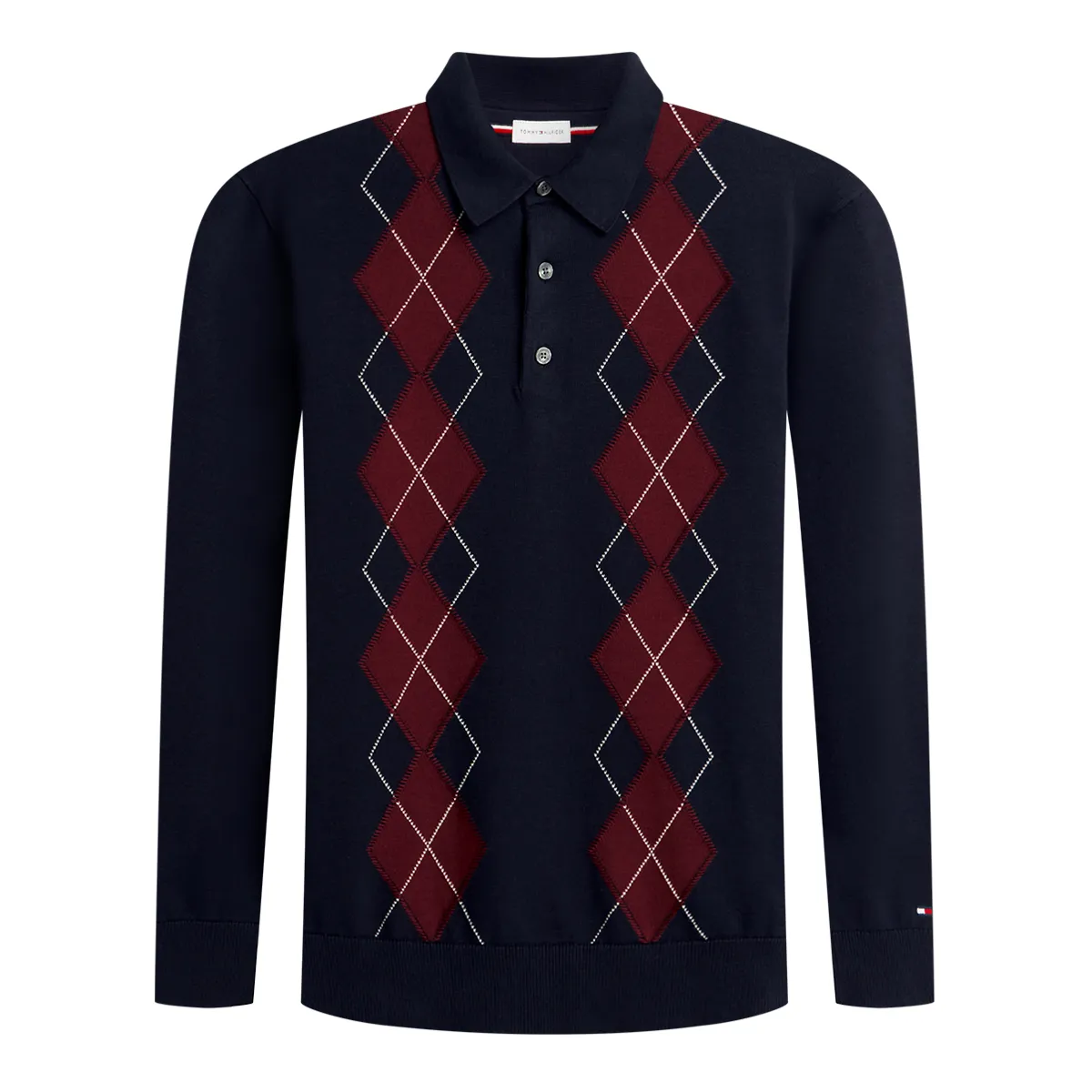 Tommy Hilfiger LS Placed Argyle Polo Shirt Navy Blue