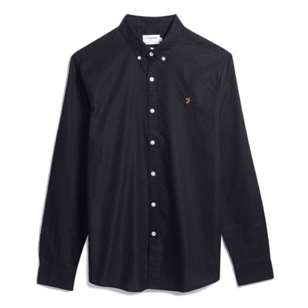 Farah Brewer Slim Fit Oxford Shirt In Black