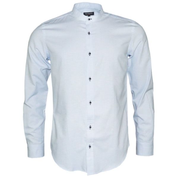 Ted Smith Grandad Col Shirt Blue