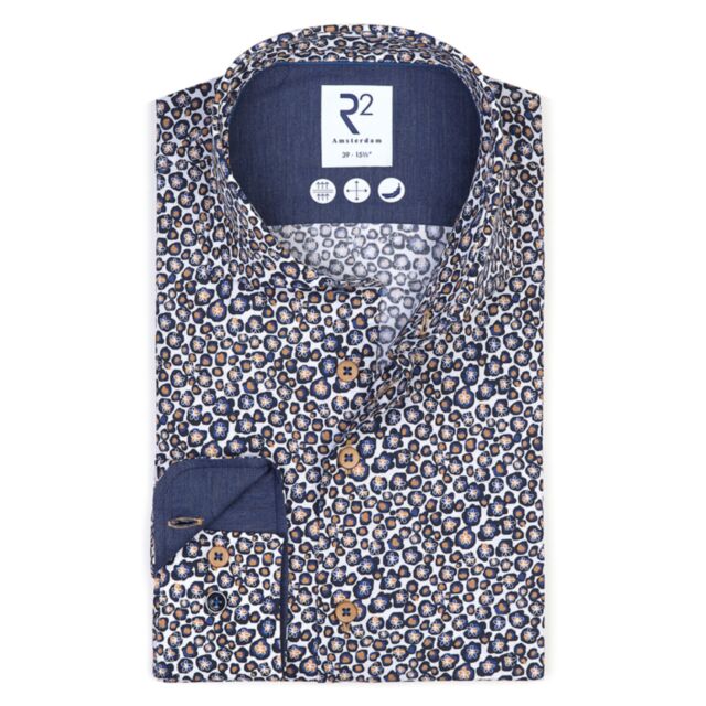 R2 Amsterdam Printed Poplin Shirt Navy