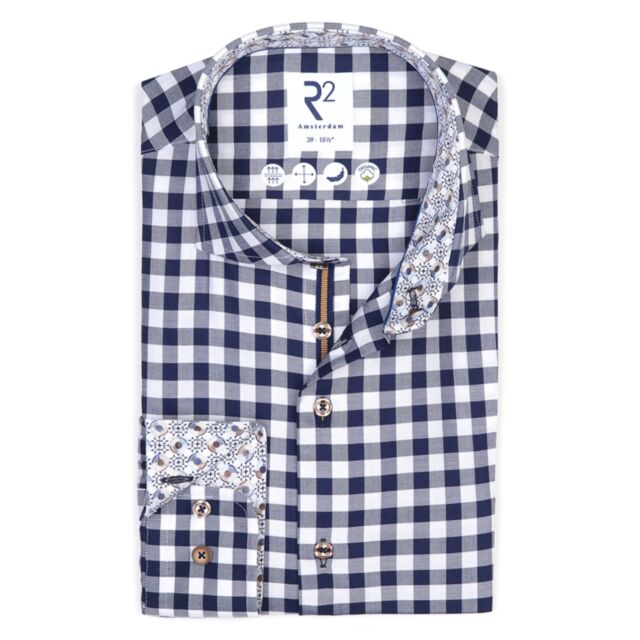 R2 Amsterdam Fine Twill Check Shirt Navy