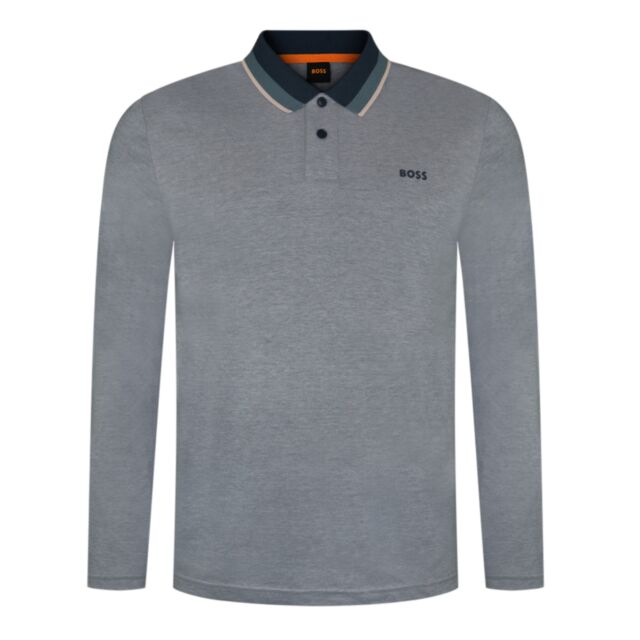 Boss Peoxfordlong 1 Tipped Polo Open Grey