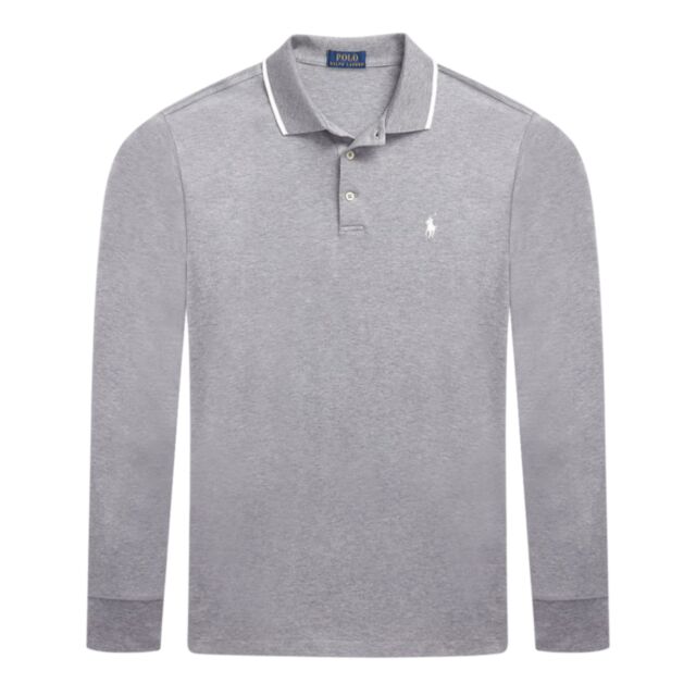 Ralph Lauren Tipped LS Polo Shirt Grey Heather