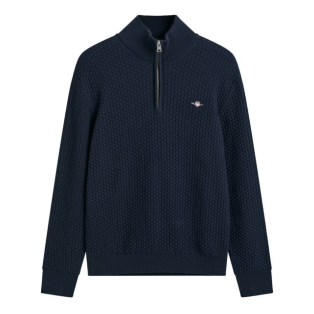Gant Cotton Texture Half Zip Evening Blue