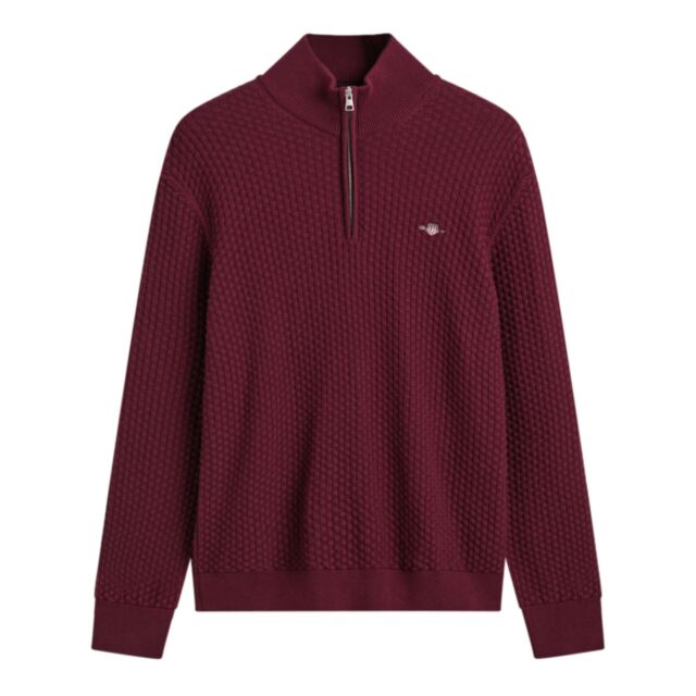 Gant Cotton Texture Half Zip Red Shadow