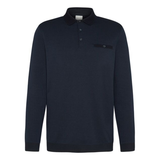 Bugatti Knitted Long Sleeve Polo Navy