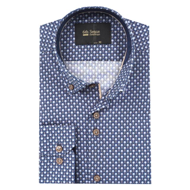 6Th Sense BD Print LS Shirt Brown Navy