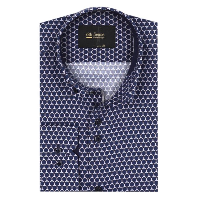 6Th Sense BD Geo Print LS Shirt Navy